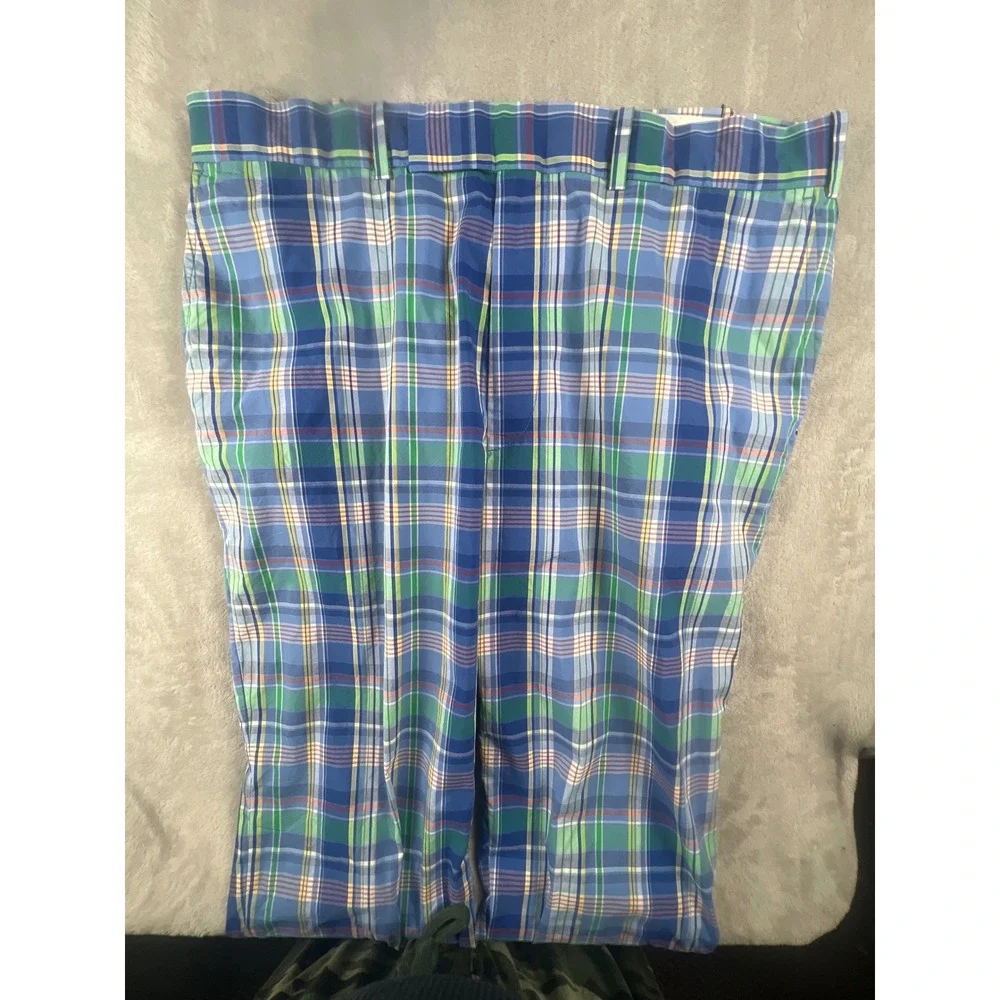 RLX Ralph Lauren Mens Blue Green Plaid Golf Pants Trousers 36x34 Cotton Blend